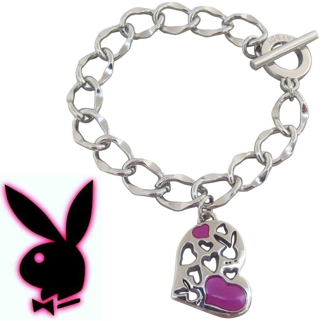 Playboy Bracelet Bunny Heart Charm Enamel Toggle 27$